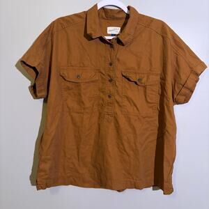 Universal Thread, oversize brown half button collared top, women's Large